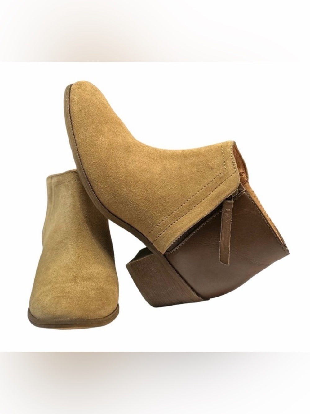 Madewell Cait Side Zip Ankle Booties in Two-Toned Brown Leather Suede, Size 6.5